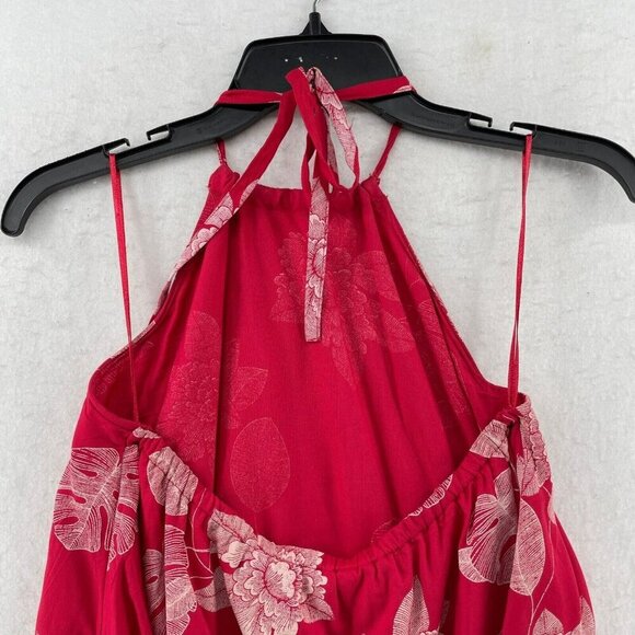 Roxy Tank Top Women's Sz 3 Red Tiered Tropical Print Halter Tie Back Backless - Picture 6 of 11